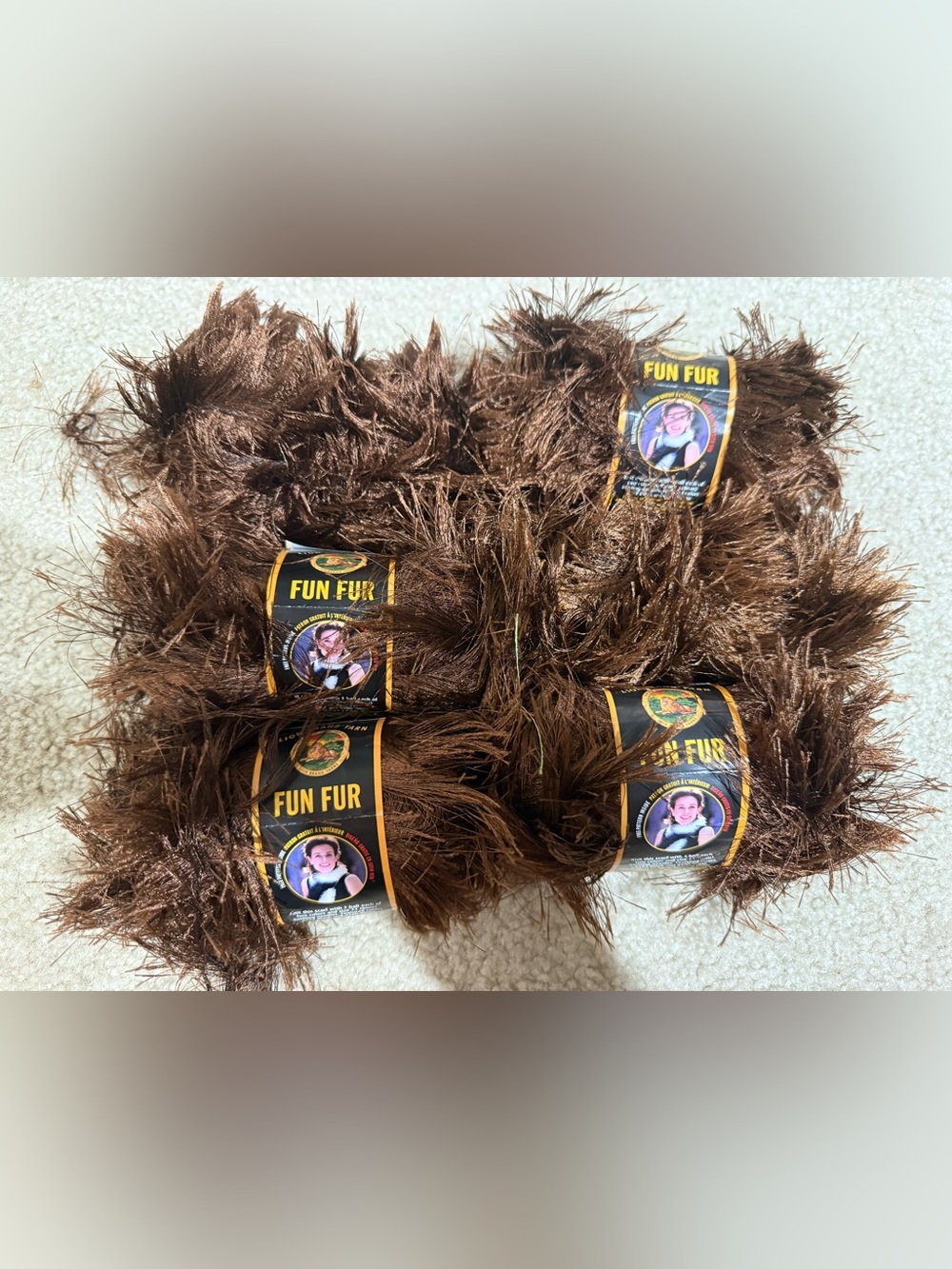 Lion Brand Fun Fur Eyelash Yarn Chocolate Vintage Lot Of 6